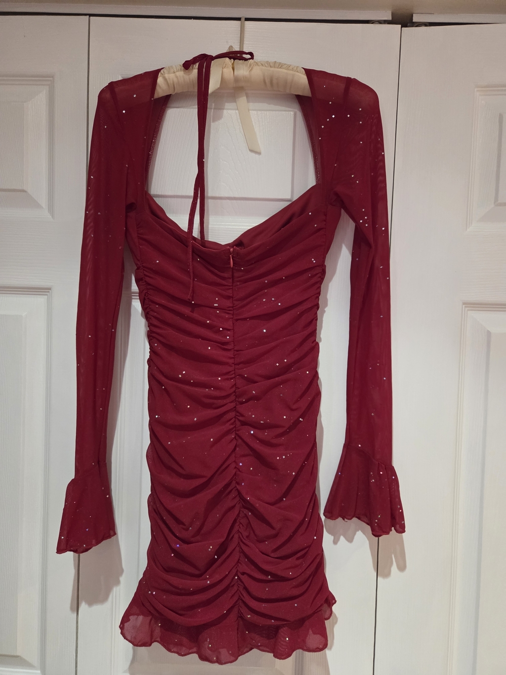 Women’s Red Ruched Long Sleeve Mini Dress